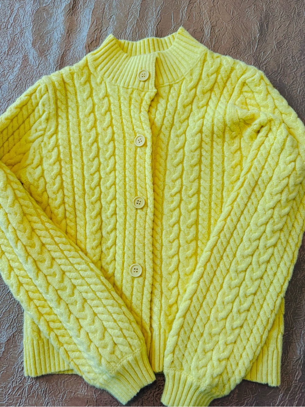 Source Unknown Bright Lemon Cable Knit Button-Up Cardigan